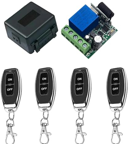QIACHIP 433Mhz DC 5V 6V 12V 24V 60V 1CH Control remoto inalámbrico módulo receptor de relé RF con 4 transmisor, para luz ON/OFF, puerta abierta