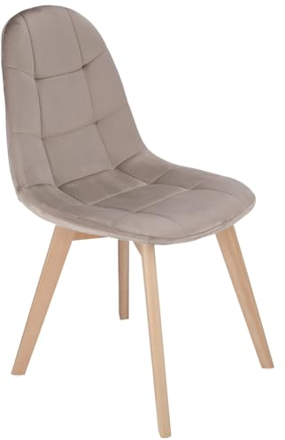 JUMI Esszimmerstuhl Colin - Stuhl zum Esszimmer Wohnzimmer Büro - Office Chair - Schminktisch Stuhl - Ohne Armlehne - Holzbeine - Samt - Beige