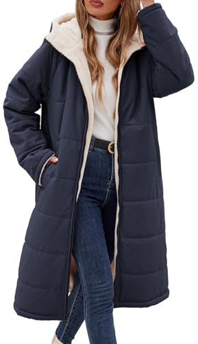 Tuopuda Cappotto Giubbotto Donna Invernale Giacca Cappotti Imbottita Caldo Parka Reversibile Sherpa Fleece Felpa con Cappuccio Giacche Trapuntato Lugghezza Giaccone Outdoor