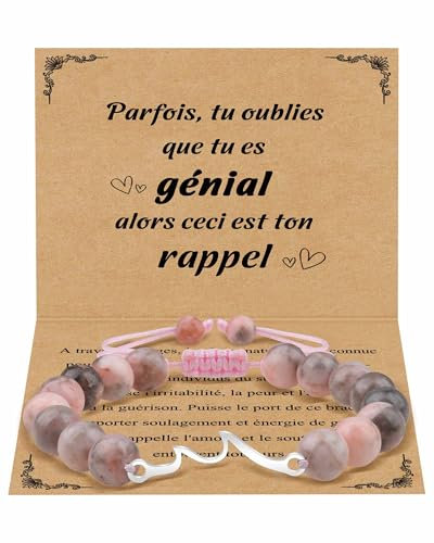 CheersLife Cadeau pour Femme Bracelet Pierres Naturelles Femme Original Cadeau Ado Fille Cadeaux Noel Femme Cadeau Anniversaire Bracelet Vague Cadeau pour Mamie Maman Sœur Amie Collègues Rose