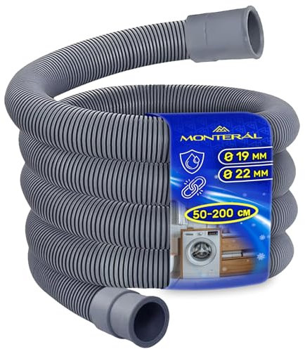 Estensibile Tubo Scarico Lavatrice e Lavastoviglie 2m con Diametro di Ingresso Ø19/22 mm Tubo Allungabile da 50 cm a 2 m - Garanzia di 10 Anni - MONTERAL