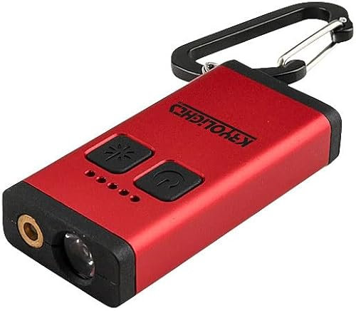 KryoLights Schlüsselanhänger: Mini-Taschenlampe mit Laserpointer, 3 Watt, 80 Lumen, Akku, dimmbar (Laserpointer Katzenspielzeug, rote USB, Karabiner)