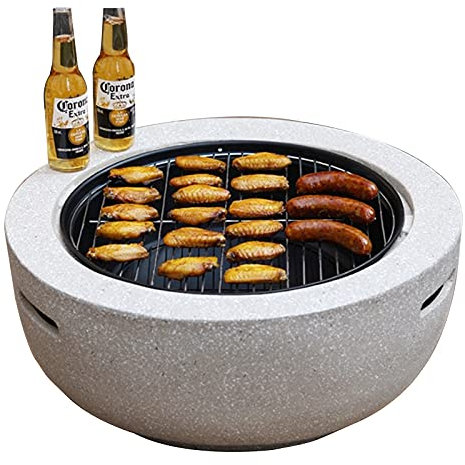 ITETONE Braciere da Esterno, braciere da Giardino, braciere a Legna, Barbecue, Tavolo, braciere a Legna da Esterno con Copertura Anti-scintille e attizzatoio, 60 cm