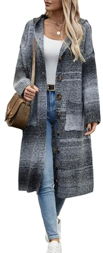 YUTILA Dicke Lang Strickjacke Damen Winter Oversize Grobstrickjacke Strickcardigan Pullover mit Knöpfe und Taschen