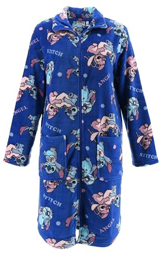 Disney Stitch Bademantel für Damen, Samt Fleece Bademantel mit Reißverschluss, Geschenk für Frauen und Jugendliche (DE/NL/SE/PL, Alphanumerisch, M, Regular, Regular, Blau)
