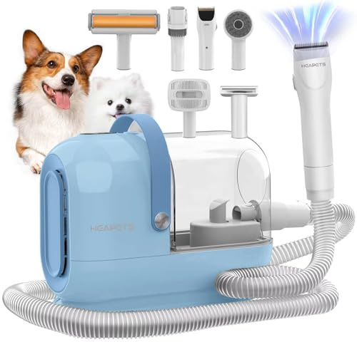 HEAPETS Dog Grooming Vacuum Kit - 3L Vacuum with 7 Tools, Low Noise Electric Clipper and Brush for Pet Shedding at Home, Blue