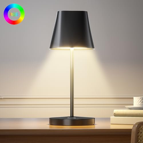Quntis LED Tischlampe Kabellos, Touch Dimmbar Akku Tischleuchte USB Aufladbar, 3000K-5000K+RGB 4 Farbtemperatur Tischlampe, IP44 Wasserdichte Outdoor Tischlampe für Esstisch Camping Balkon -1 Stück