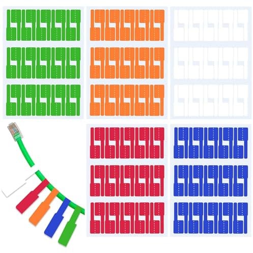 300pcs Cable Labels, Self-Adhesive Cable Markers Waterproof Tear Resistant Wire Labels Cable Tags Stickers Support Handwriting for Computer Room Cable Labels, Network Cable Markers(5 Colours)