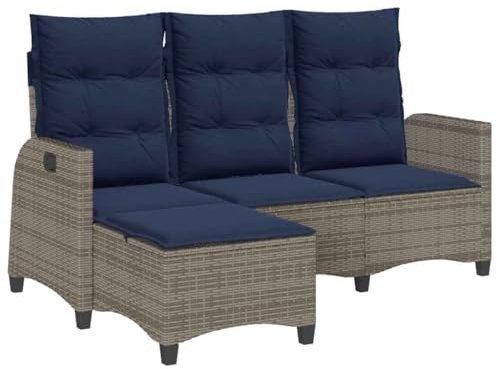 vidaXL Gartensofa mit Liegefunktion Kissen L-Form Grau Poly Rattan, Gartensofa, Sofa mit Liegefunktion, Außensofa, Outdoor Sofa, Terrassensofa