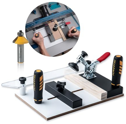 POWERTEC 72256 Rail Coping Sled with 45 Degree Chamfer Router Bit, Precise Cutting Rail and 1/2 Shank Tungsten Carbide Router Bit (1-3/16 Cutting Dia., 1/2 Depth) for Woodworking Tools and Jigs