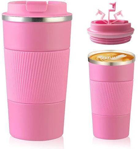 Senshuomy Travel Mug, Insulated Coffee Cup with Leakproof Lid, Reusable Coffee Cups Travel Cup, Stainless Steel thermaol Mug for Hot Cold Drinks (Pink/510ml)