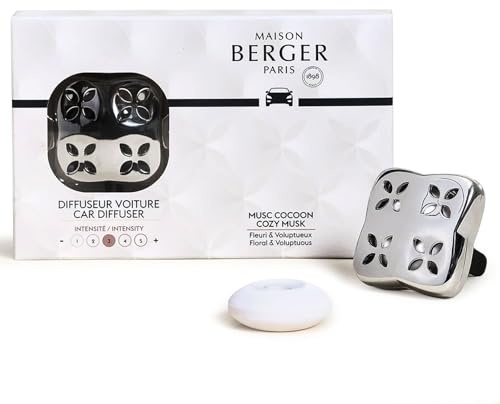 MAISON BERGER Car Diffuser Cozy Musk, Metal Vent Clip & Ceramic Refill | Metal vent clip, Cozy Musk ceramic refill included, passive diffusion about 4 weeks