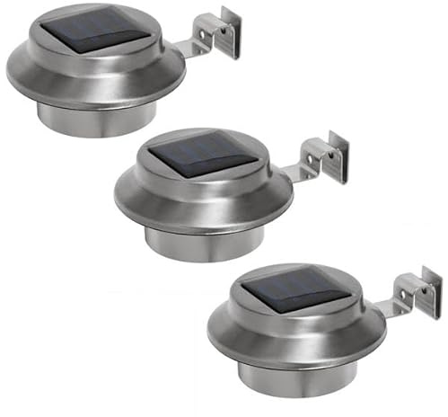 Bonetti 3er Set Solar Dachrinnenleuchte mit 3 weißen LED | kabellose Ausßenbeleuchtung mit Tageslichtsenso | auch als Zaunleuchte oder Terassenleucht nutzbar (Edelstahl)