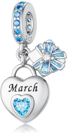 HappyStar 925 Sterling Silber Herz Zirkonia Geburtsstein Charm Anhänger für Geburtstag Personalisiertes Geschenk Bead Charms für Damen kompatibel Pandora Armbänder Geburtstag Valentinstag