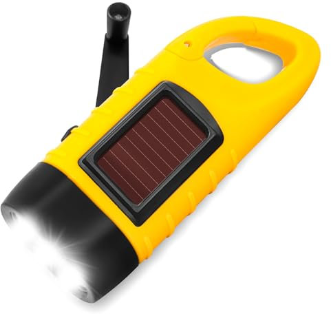 Teawind Wind Up Torch- Rechargeable Dynamo Hand Crank Rechargeable Dynamo Solar Flashlight for Climbing Hiking, Outdoor Emergency Flashlight with Carabiner Hook for Hanging-Yellow