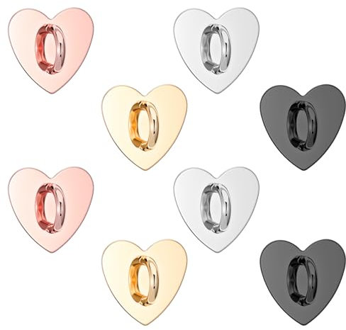 8Pcs Phone Charm Hook,Heart Phone Charm Holder Phones Ring Holder Metal Sticky Finger Grip Loops Phones Holders Cute Cell Accessories Kit for Case Pad Tablet Supplies(4 Color)