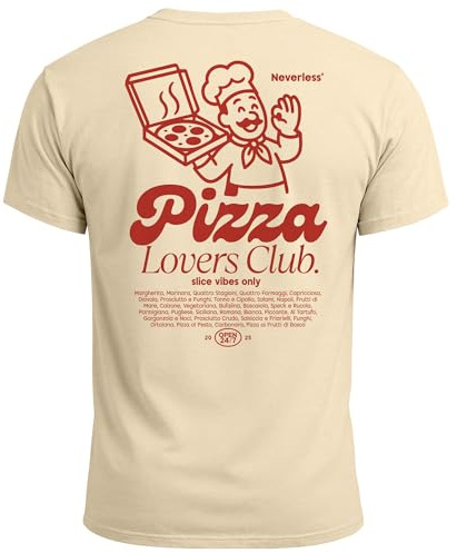 Neverless® Herren T-Shirt Backprint Pizza Lovers Club Printshirt Grafikshirt Fashion Streetstyle Baumwolle