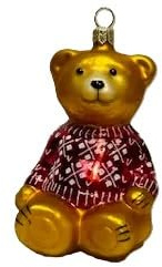 Glas Christbaumschmuck mundgeblasen handbemalt in Europa | Weihnachtsbaum Anhänger für Weihnachten | Christbaumanhänger | Weihnachtsbaumschmuck (Teddybär im roten Pullover)