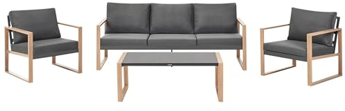 Beliani Modern 5 Seater Garden Sofa Set Metal Frame with Wood-like Finish Dark Grey Cushions Gelso