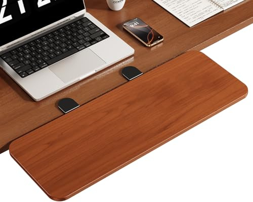 OATSBASF Ergonomic Desk Extender, 23.6 x 7.8 Inch Clamp-on Keyboard Tray, 90° Foldable Elbow Support, Table Mount Arm Wrist Rest Shelf for Desk, Office & Home Use,Wood