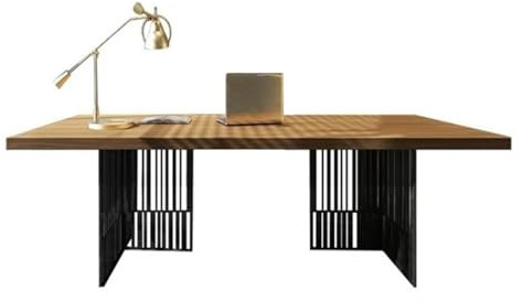 Bürotisch Modern Home Office Desk, Industrial Style Executive Wooden Writing Table Workstation with Black Metal Frame Laptop-Gaming-Tisch(L)