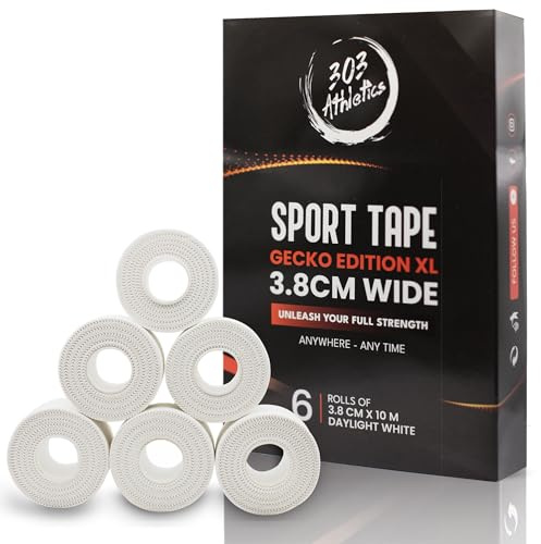303 Athletics Sport Tape 6 Rollen – 3,8cm x 10m Weiß – Leicht reißbares Sporttape mit starker Haftung & gezackten Rändern – Zinkoxid-Tape für Fußball, Handball, Boxen, Klettern & Fitness