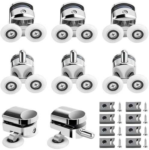 YOUNGSAY 8 Pezzi Rulli Per Porta Doccia, 25mm Silenziose e Antiruggine Rotelle Box Doccia con Blocchi Anticollisione e Viti per Porta in Vetro da 4 a 6 mm ((4 Rulli Superiori + 4 Rulli Superiori)