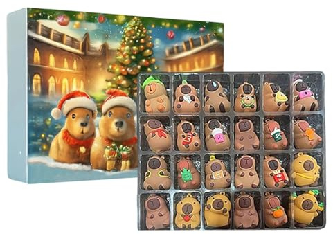 Capybara Adventskalender 2025 mit 3D Figuren, Niedlicher Weihnachtskalender mit 24 Capybara Tierfiguren, Lustiger Adventskalender für Kinder, Erwachsene und Weihnachtsdeko Zuhause (26 x 18 cm)