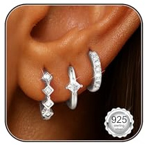 ZOERAY 3 Paar Ohrringe Silber 925 Gold Damen Wasserfest 18K Vergoldet Creolen Ohrstecker Silber Hängend Hypoallergen Ohrringe Stecker Kleeblatt Goldene Mehrere Helix Piercings Set für Mädchen Frauen