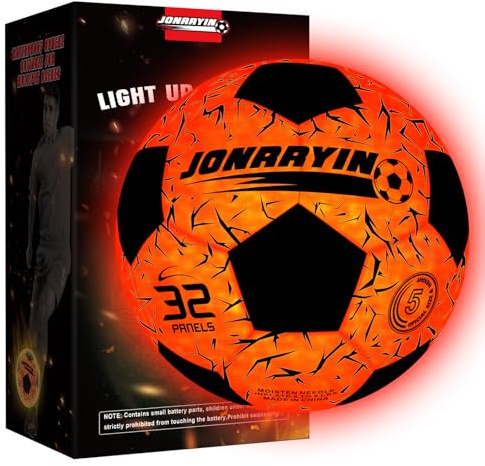 JONRRYIN Größe 5 Leuchtender Fussball, Wasserfester LED Leuchtfussball, Fussball Leuchtend Im Dunkeln für Training und Spiele für Kinder und Erwachsene