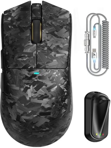 ATTACK SHARK X11 Ultra Kabellose Gaming-Maus mit C06 Ultra LED-Kabel, Carbonfaser-Verbundgehäuse, 54L15 MCU, PAW3950MAX, 8000Hz, BT/2.4G/Wired, bis zu 42000 DPI (Schwarz)