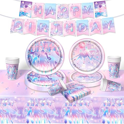 Luclay Birthday Party Tableware Kids- 52PCS Kpop Birthday Party Decorations Purple Themed Party Favor Supplies Paper Plates Cups Napkins Tablecloth for Boys Girls Baby Showers Deco
