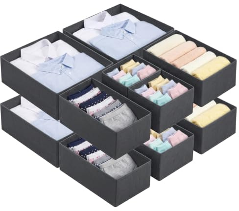 Weeoley Schubladen Organizer 12er Set, Faltbare Schrank Organizer Boxen | Für Kleidung, Unterwäsche, Socken und Babykleidung, ideal für Kleiderschrank, Kommode und Schubladen Dunkelgrau