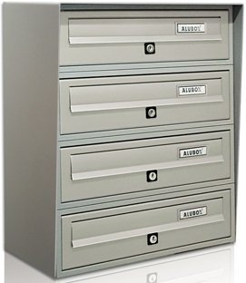 ALUBOX SLIM Cassette Postali Condominiali 4 Posti 50X39X30 Cm In Lamiera Zincata E Alluminio Cassetta Postale Da Esterno Condominiale Con Sistema Anti Prelievo (ARGENTO)