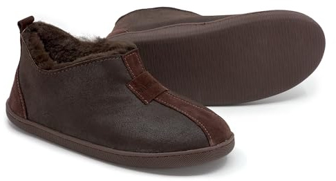 Vanuba Kalahari Handmade Damen Hausschuhe, Naturleder, 100% Schafwolle, Warme und Bequeme Hausschuhe, Leder Harz Braun/Braun, 37 EU