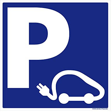 Panneau Parking Borne Chargement Voiture Électrique. Sticker Parking Voiture Électrique Chargement, PVC, Alu - 125 x 125 mm - Adhésif - Adhésif -