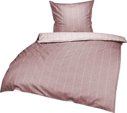 Lorena Monaco Mako Satin Wende Bettwäsche Streifen (Burgund rot, 155 cm x 220 cm + 80x80cm Kissen) 100% Baumwolle mit Mélange-Effekt