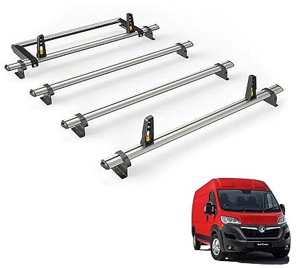 Van Guard Roof Rack for Vauxhall Movano 2010-2021 4 Aluminium Roof Bars, Rear Ladder Roller with Loadstops - UltiBar Plus - VG286-4/VGR-03