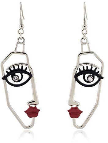 by MODERN Human Face Dangle Drop Statement Fashion Ohrringe für Damen Mädchen (Silber)
