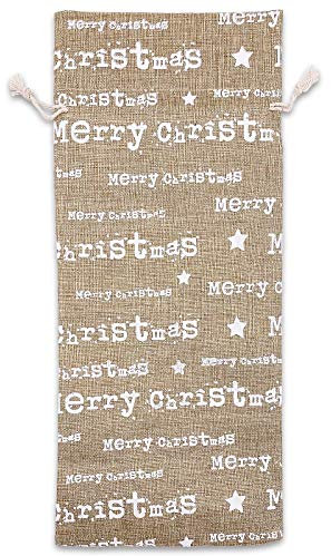 12 Pack - Jute Burlap Linen Canvas Bottle & Wine Gift Bags with Drawstring - (Christmas, 6 x 14) - for Storage, Holiday Parties, Promotional Events by TheDisplayGuys