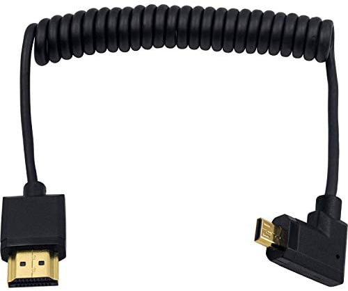 Duttek Micro HDMI to Standard HDMI Cable, Micro HDMI to HDMI Coiled Cable, Extreme Slim Left Angled Micro HDMI Male to HDMI Male Coiled Cable For 1080P, 4K, Ultra HD, 3D (1.2M/4FT)