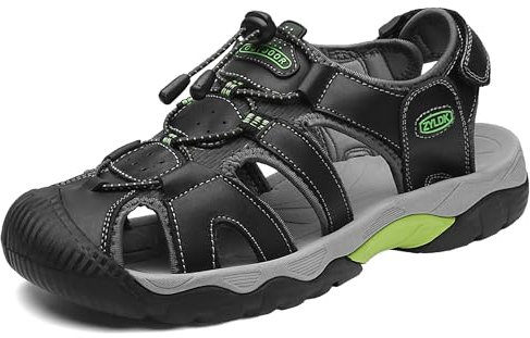 ZYLDK Sandales Homme Cuir Marche Randonnée Fermées Été Extérieur Chaussures de Sport Plage Chaussures d'eau Plage Closed-Toe noir 46