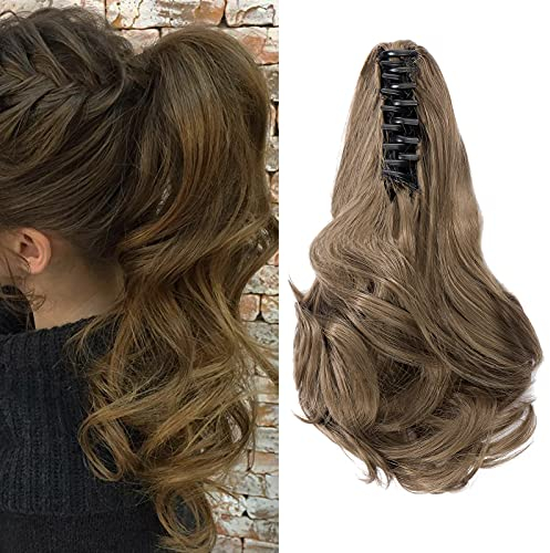 Cybelleza Haar Extensions Zopf Haarteil Clip in Ponytail Extensions Claw Pferdeschwanz Haarverlängerung günstig wie Echthaar Gewellt Lockig Kunsthaare 12 (Aschblond)