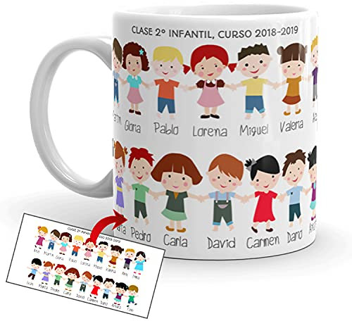 Kembilove Taza regalo Profesor personalizada – Tazas Desayuno para Fin de Curso con Nombres de los alumnos – Regalos originales para Profesores y Maestros