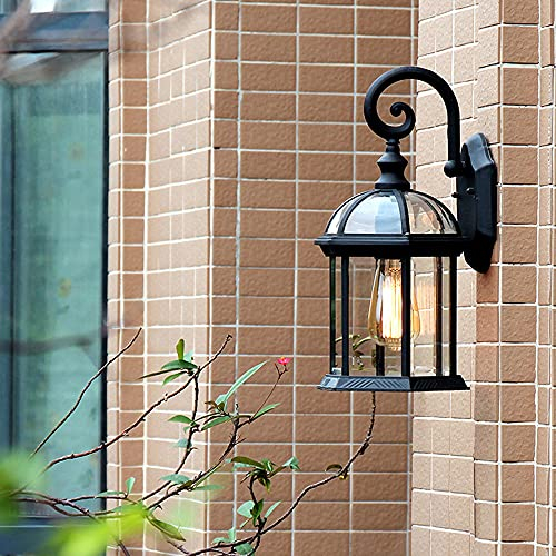 Außenwandleuchte,wasserdicht IP44 Wandlampe antikem Look, Aluguß in Schwarz Schale,Wandleuchte m. E27-Fassung,maximal 60 Watt,Keine Glühbirn,Retro/Vintage Außenleuchte für Terrasse, Veranda u.Hof