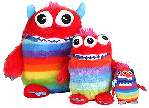 Worry Yummy Kinder Monster Stofftier - Clip On, Groß & Jumbo Kuscheltier Set für Kinder - Jungen & Mädchen Angst, Stress & Angst Reduzieren Schlafbegleiter - Rot 'Munch'