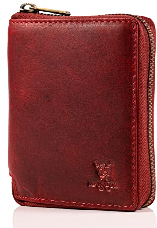 MATADOR® Granada Leder Geldbörse Herren mit Reißverschluss ROT TüV geprüfter RFID & NFC Schutz Blocker Portemonnaie Damen Geschenk-Box