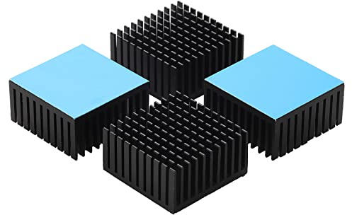 Jienk 4PCS Black Aluminum Heat Sink with Thermal Conductive Adhesive Tape, 40×40×20mm Heatsink Cooler for Cooling VRM GPU Stepper Driver 3D Printer Stepper Motor