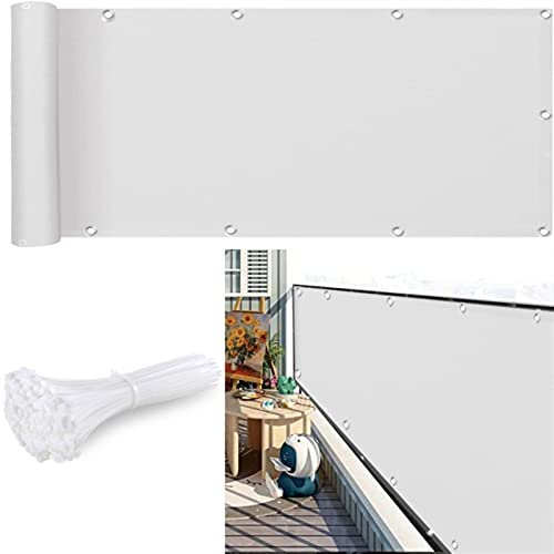Brise-Vue pour Balcon avec Oeillet 90x700cm Brise-Vue et Pare-Soleil Rouleau occultant avec œillets de Corde pour Balustrade de Balcon, terrasse, Blanc