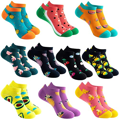 Sunvivid Damen Sneakers Socken Lustige Bunte Socken aus Baumwolle Sportsocken Lässig Kurzsocken Sneakersocken Kurze Knöchelsocken, Größe: 35-42, 10 Paar
